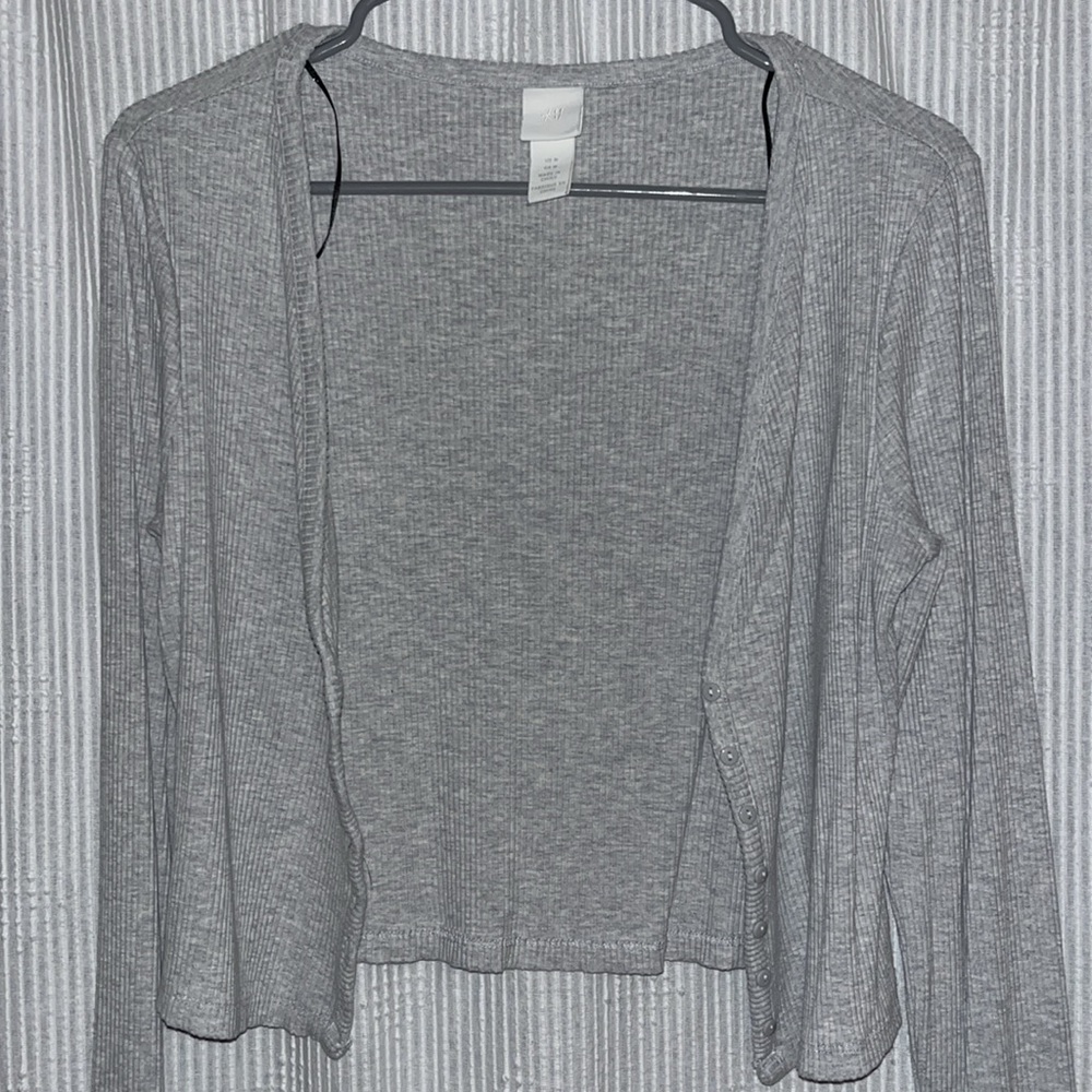 H&M Light Heather Grey Crop Top Long Sleeve - Picture 2 of 2